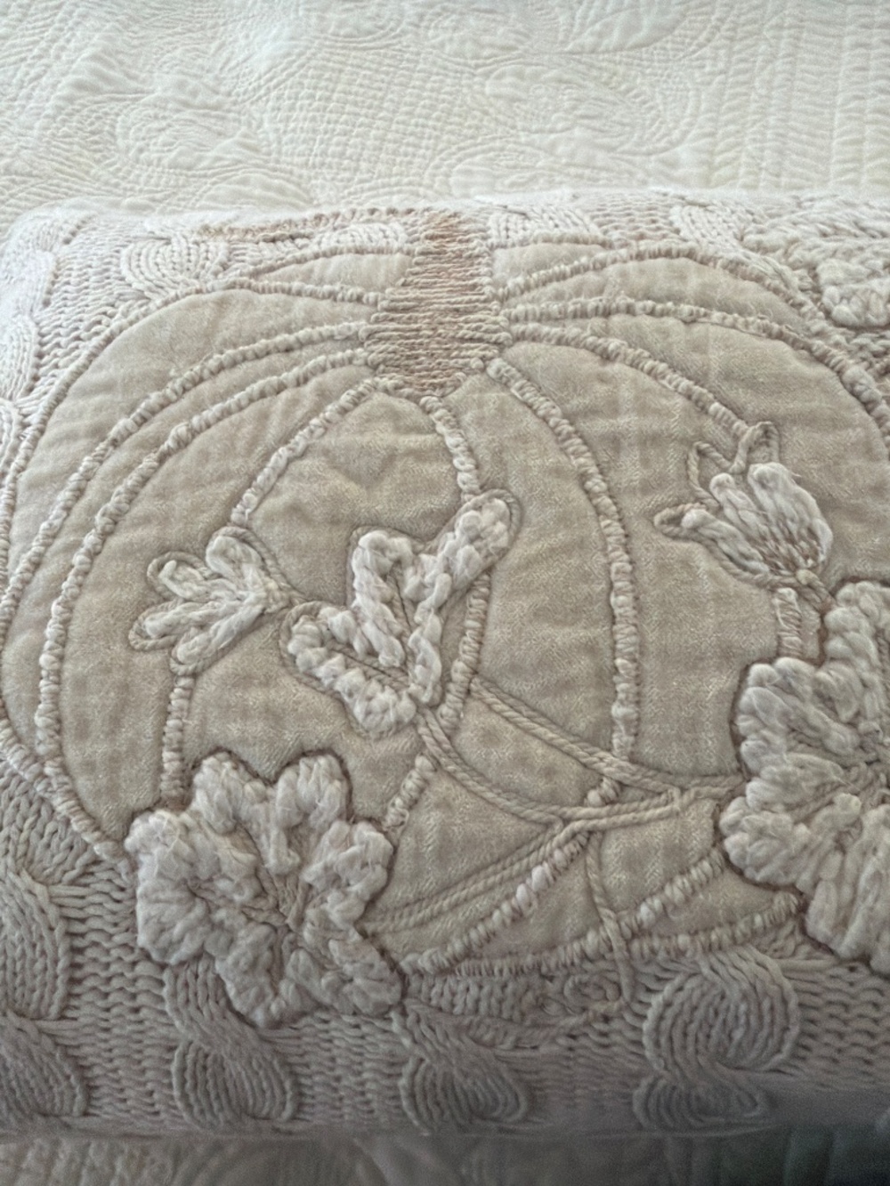 Autumn Hill Cream Cable Knit Embroidered Pumpkin Feather Pillow Exc - Picture 8 of 9